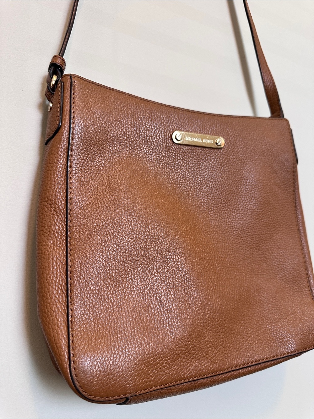 Michael Kors Tan Pebbled Leather Crossbody with Gold Logo